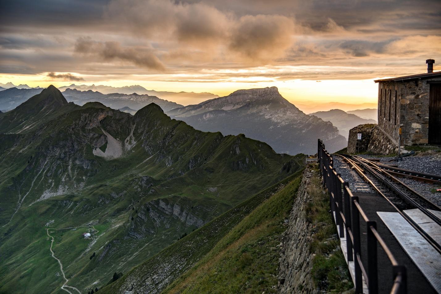 End station of the cog railway to the Brienz Rothorn, Bernese Alps, Switzerland