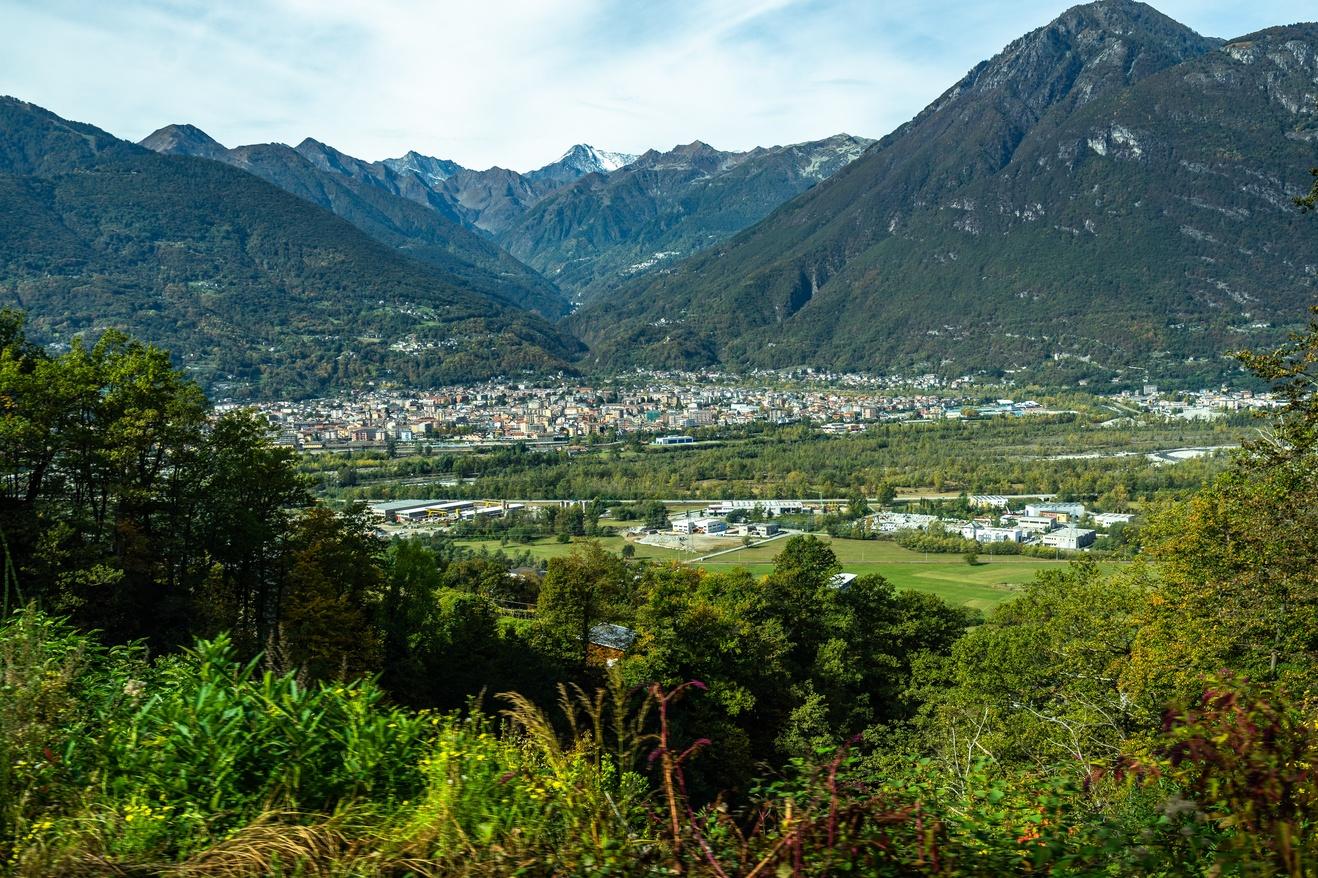 View of Domodossola and Ossola Valley from the Vigezzina-Centovalli train, Piedmont, Italy